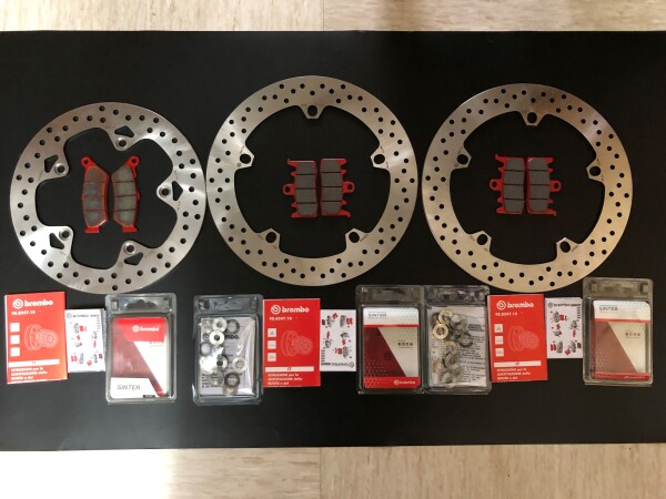 3 X Brembo Bremsscheiben Bremsbeläge Schrauben Floater vorne+hinten 168B407D6 68B407G9 für BMW R1200GS Bj.2013-2020